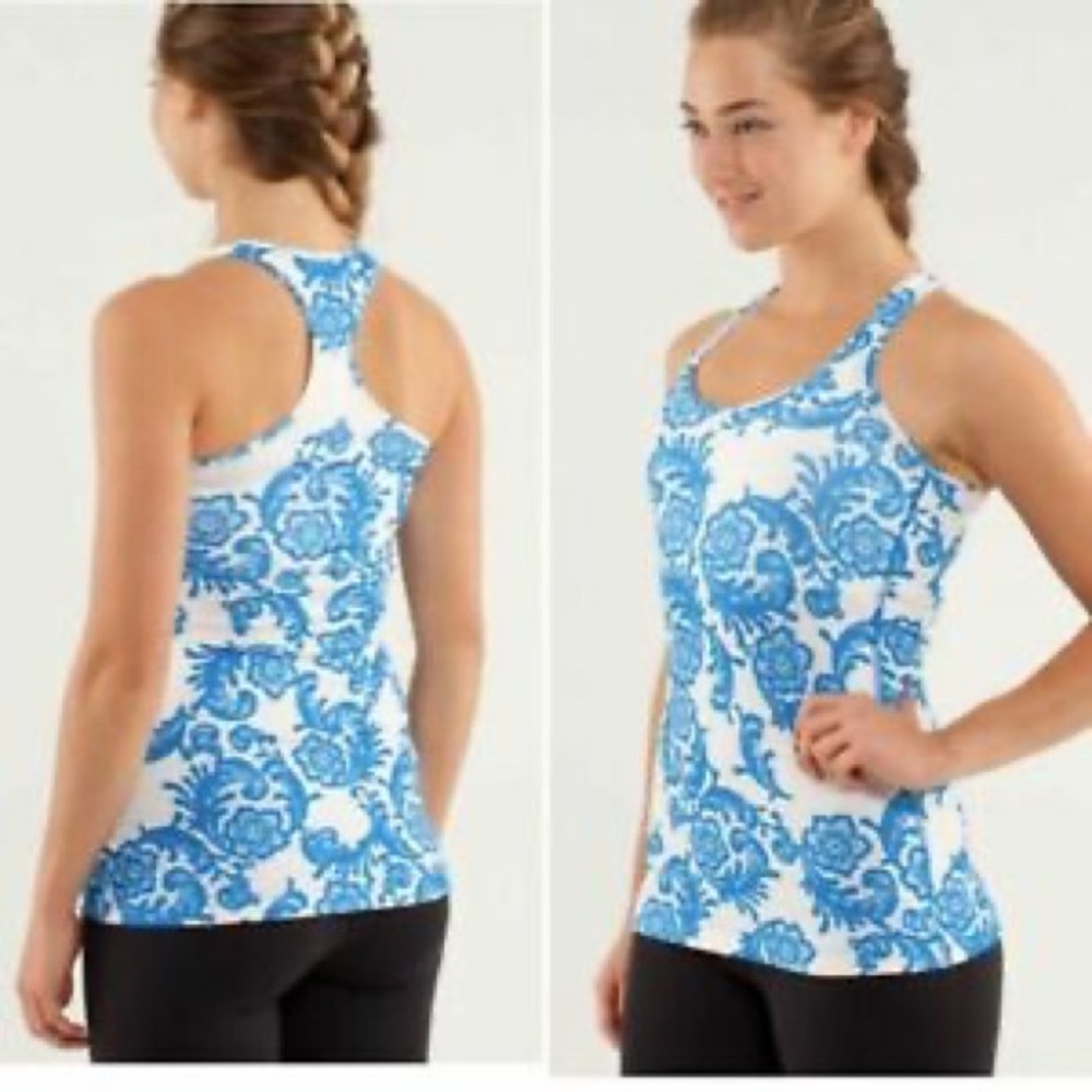 LULULEMON LACEOFLAGE POLAR CREAM BEAMING BLUE COOL RACERBACK TANK